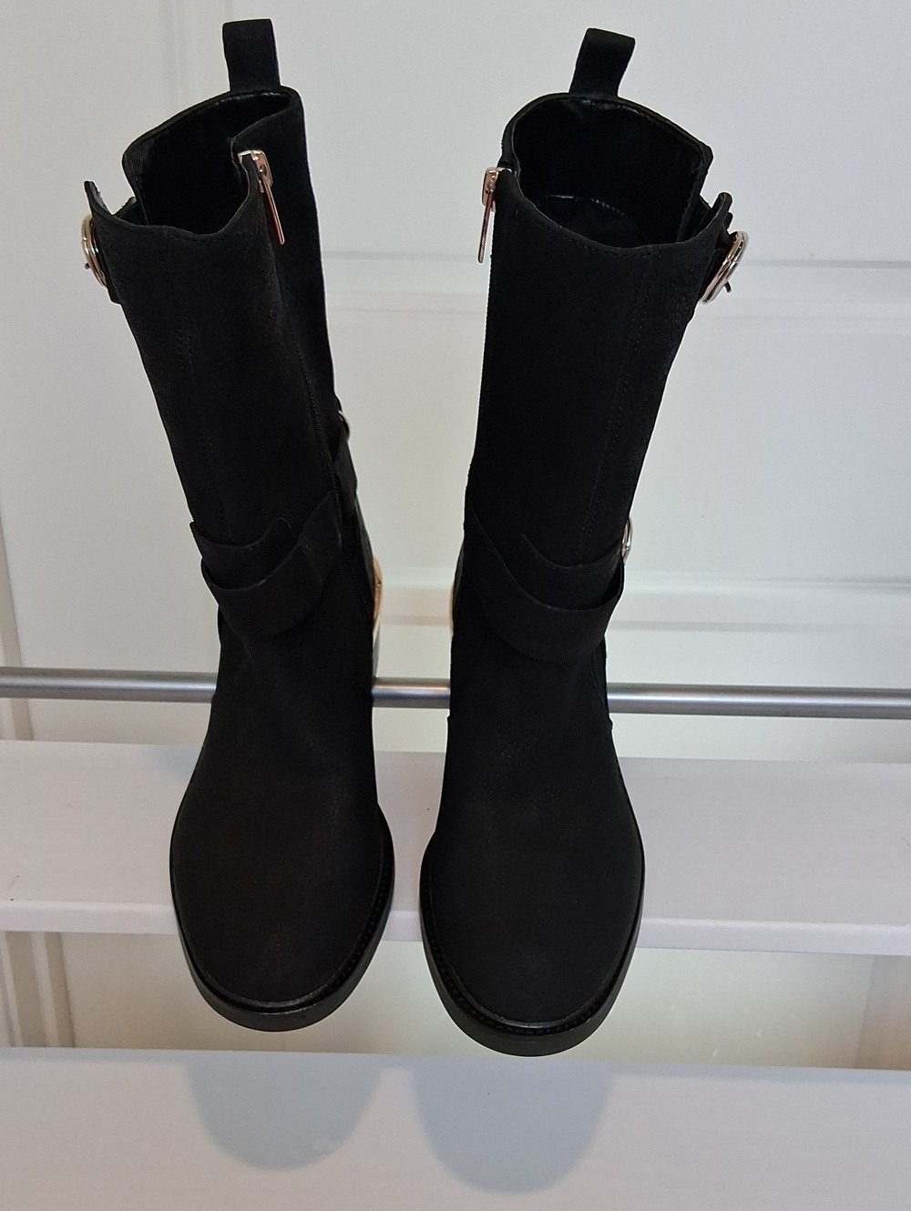 Vince Black Lace-Up Mid-Calf Buckle Boots